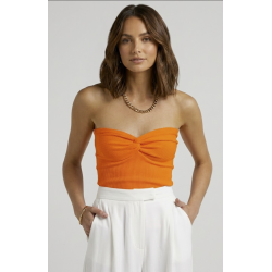 Top Strapless Canalé Sweetheart--Naranja