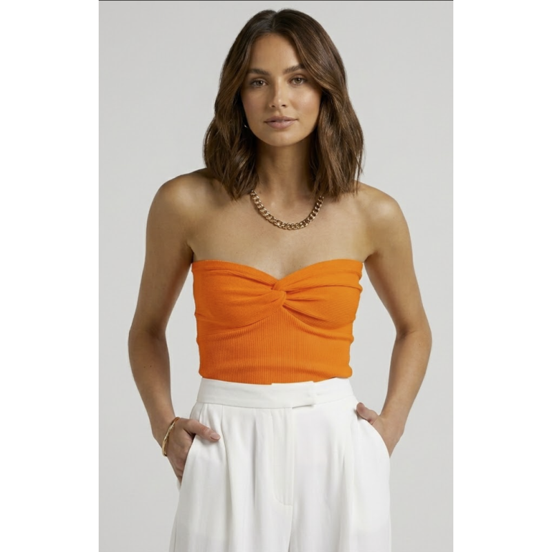 Strapless Sweetheart Ribbed Top--Orange