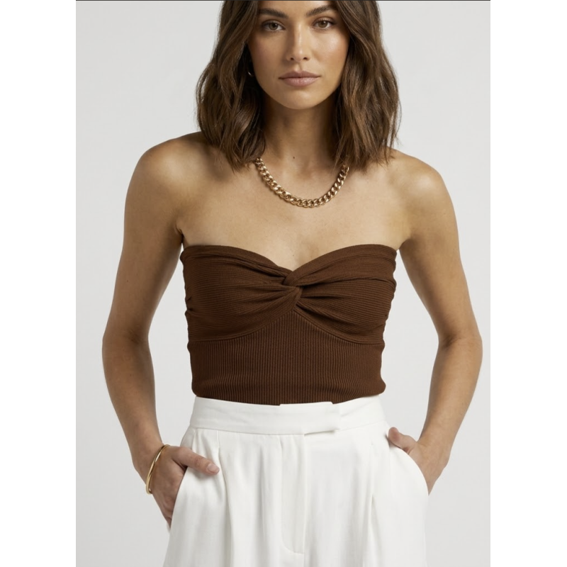 Top Strapless Canalé Sweetheart--Marron