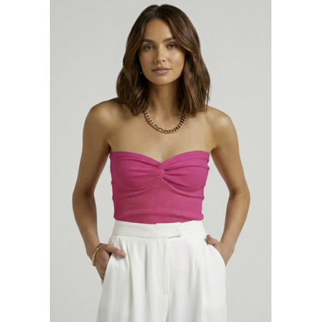 Top Strapless Canalé Sweetheart--Rosa