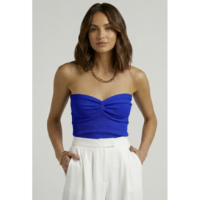 Strapless Sweetheart Ribbed Top--Blue