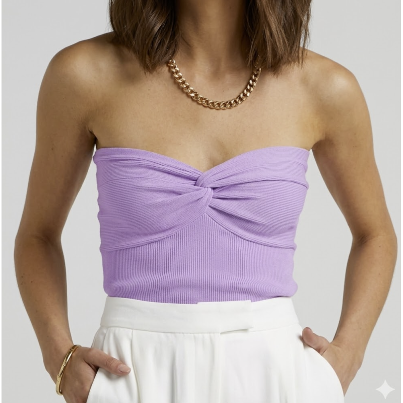 Strapless Sweetheart Ribbed Top--Purple