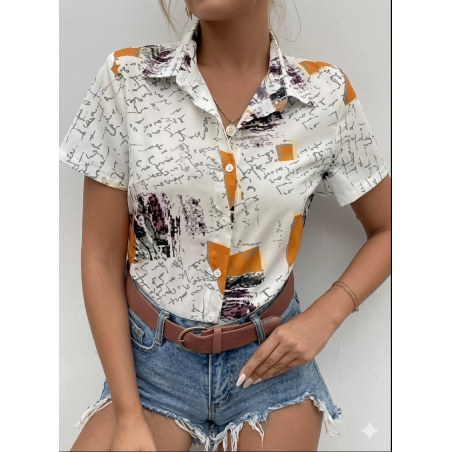 Y2K Floral Summer Blouse | Vintage Chiffon Short Sleeve Top