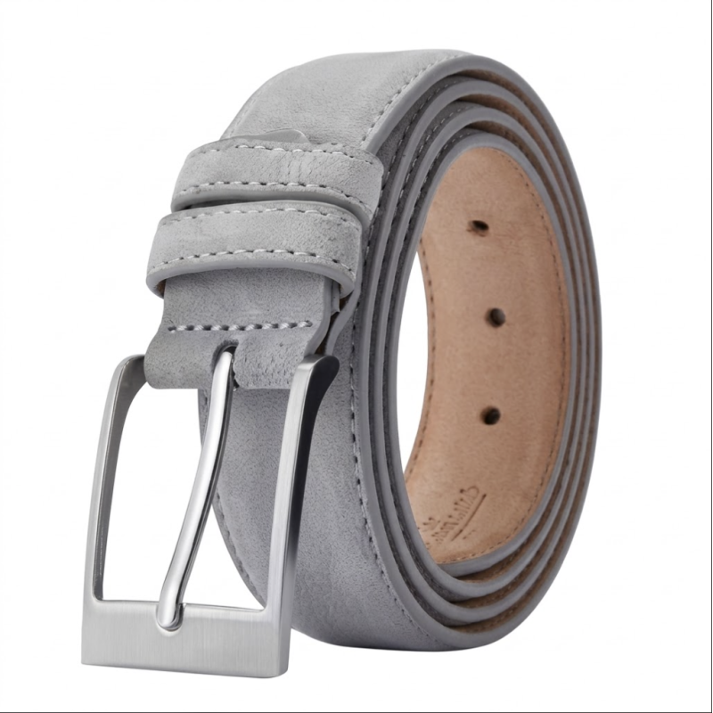 Genuine Cowhide Leather Belt--Light Grey